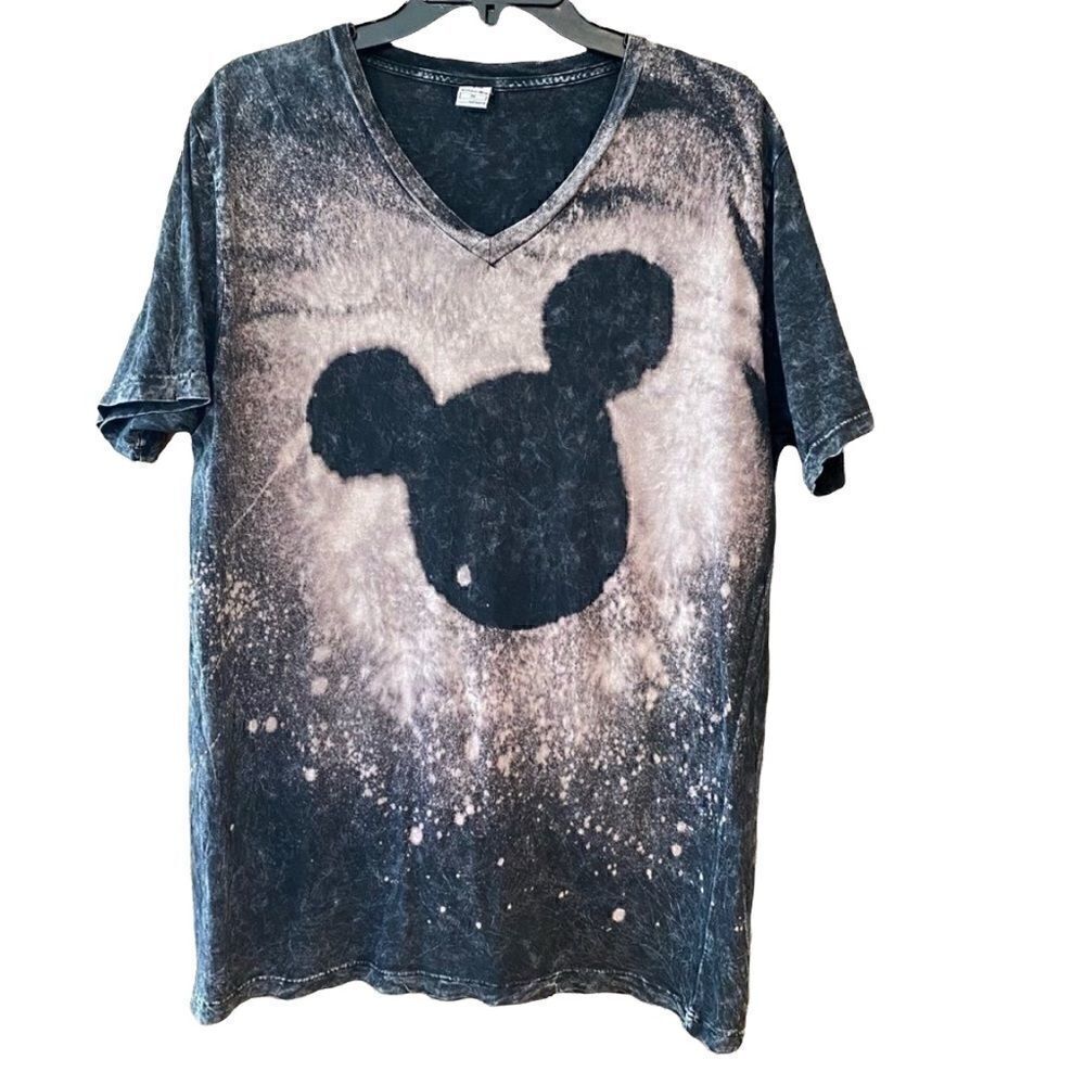 Gotham Dog M Black Bleached Tie-Dye Mickey Mouse Silhouette Cotton Disney TShirt